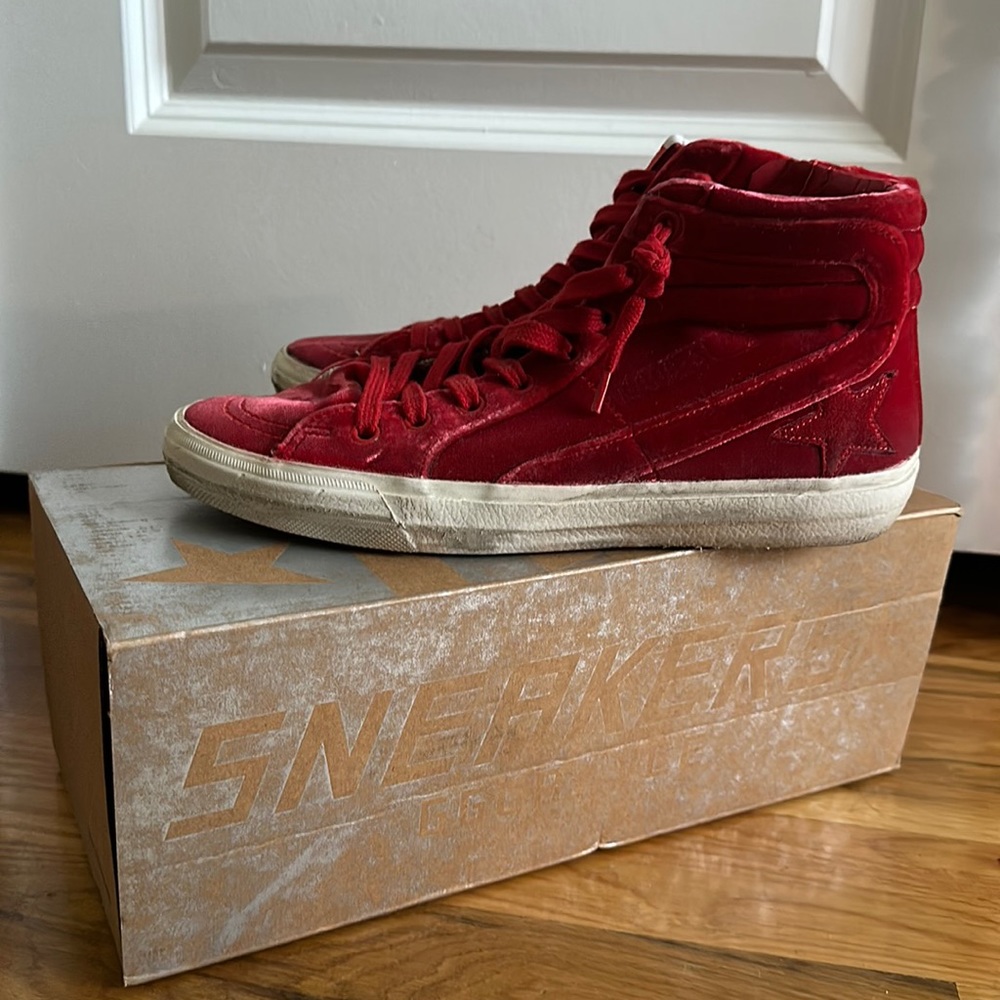 Golden Goose red velvet sneakers